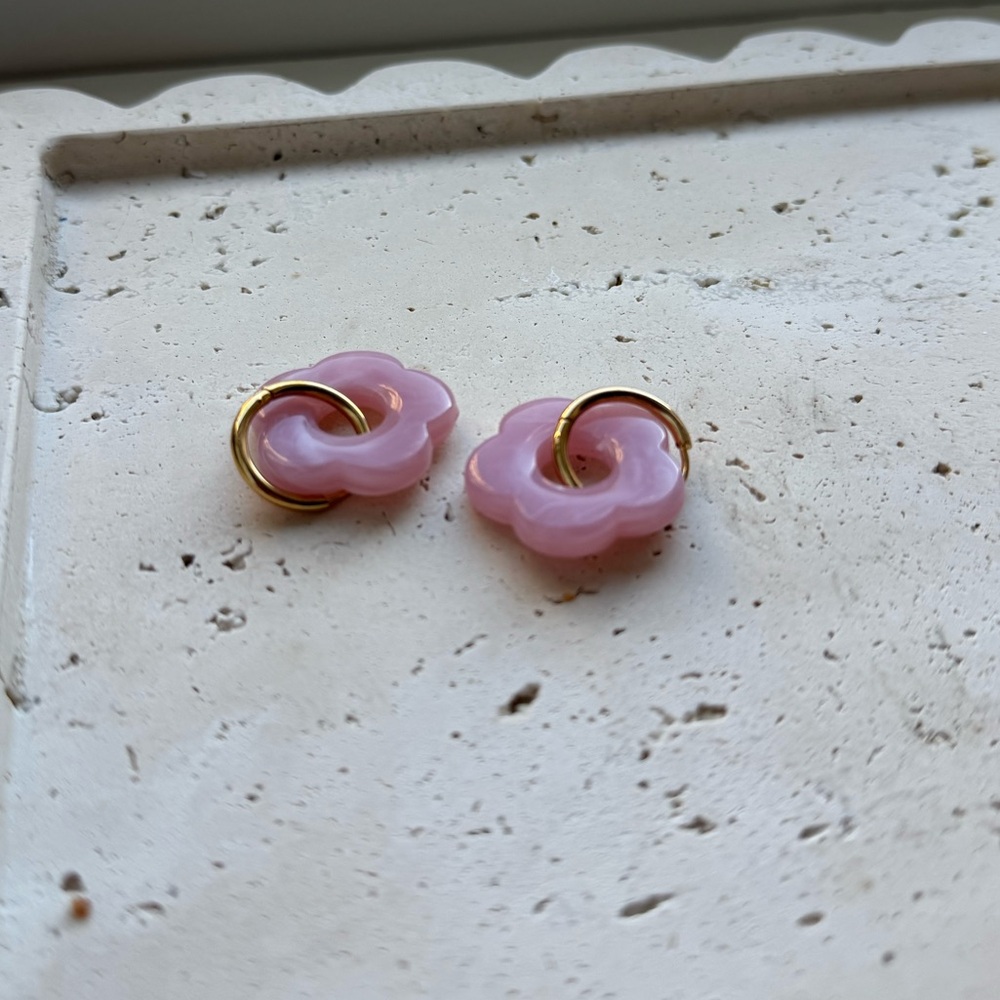 Pink Flower Earrings with Gold Accents